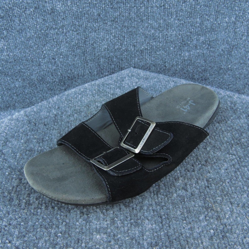 J-41 Pingree Women Slide Sandal Shoes Black Leather Size 8.5 Medium